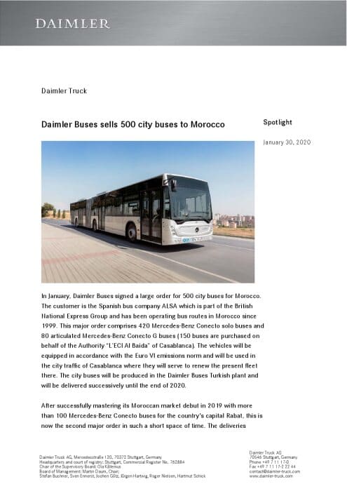 Daimler Buses sells 500 city buses to Morocco