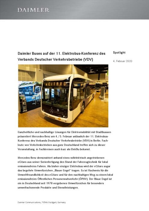 Daimler Buses auf der 11. Elektrobus-Konferenz des Verbands Deutscher Verkehrsunternehmen (VDV)