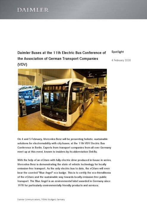 Daimler Buses at the 11th Electric Bus Conference of the Association of German Transport Companies (VDV)