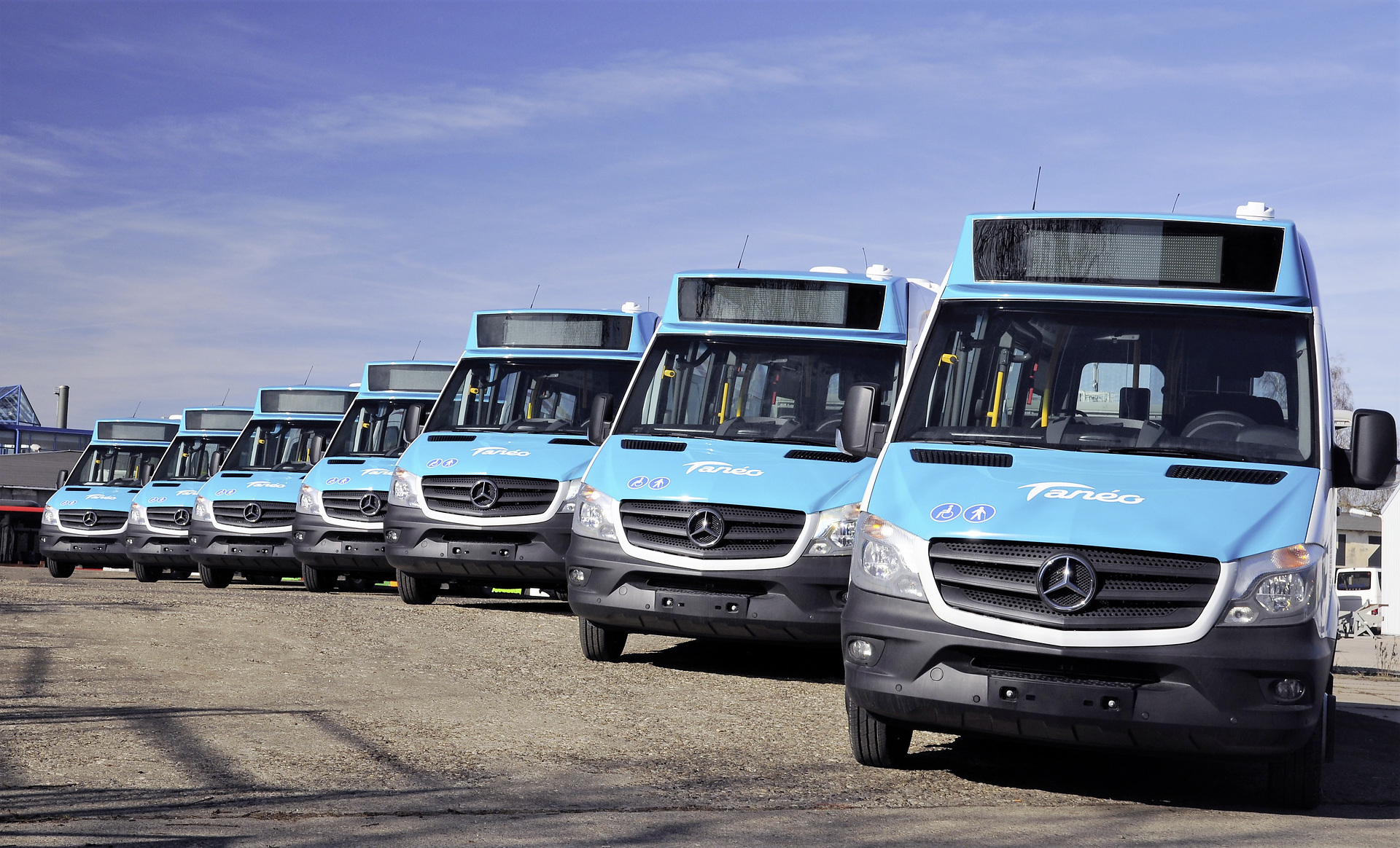 Ein Teil der Mercedes-Benz Sprinter Flotte, die nach Neukaledonien ausgeliefert wurde. Linieneinsatz im Südpazifik