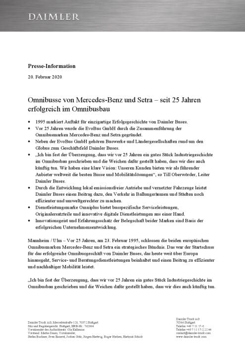 Omnibusse von Mercedes-Benz und Setra – seit 25 Jahren erfolgreich im Omnibusbau