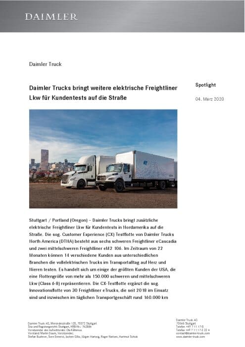Daimler Trucks launches additional electric Freightliner Customer Experience fleet