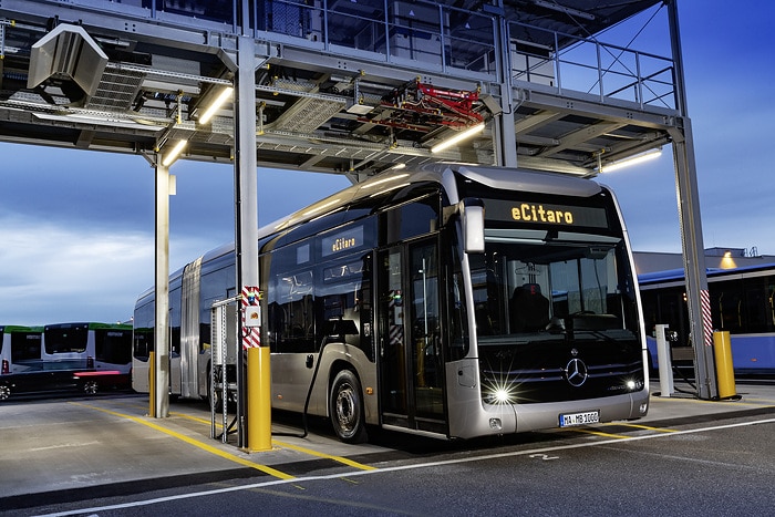 Fully-electric Mercedes-Benz Citaro G articulated bus complements the electric range from Daimler Buses.