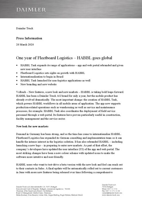 One year of Fleetboard Logistics – HABBL goes global