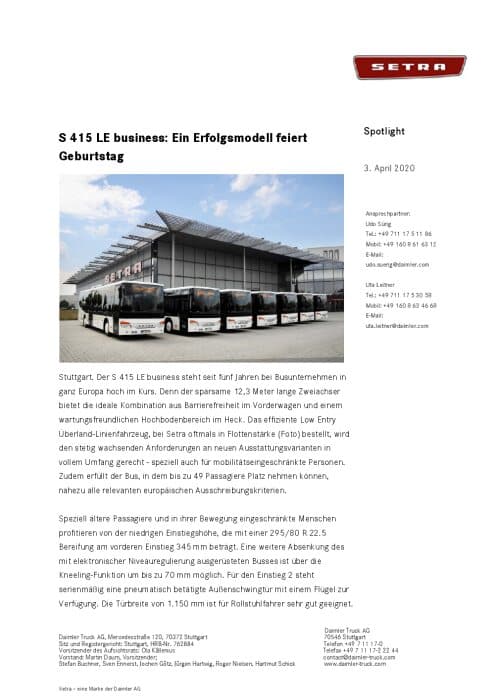 S 415 LE business: Ein Erfolgsmodell feiert Geburtstag