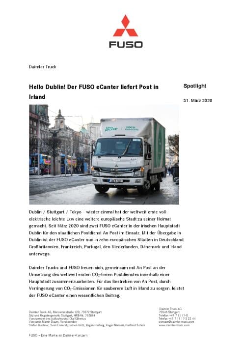 Hello Dublin! Der FUSO eCanter liefert Post in Irland