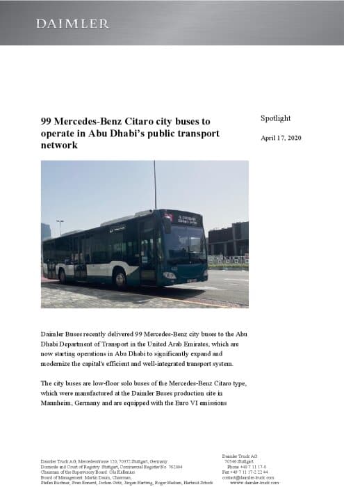 99 Mercedes-Benz Citaro city buses to operate in Abu Dhabi’s public transport network