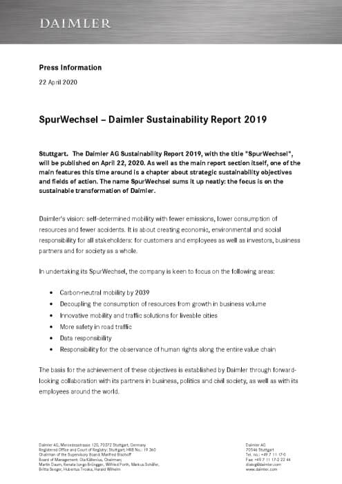 SpurWechsel – Daimler Sustainability Report 2019