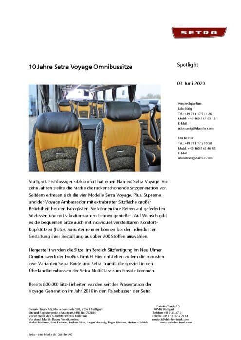 10 Jahre Setra Voyage Omnibussitze