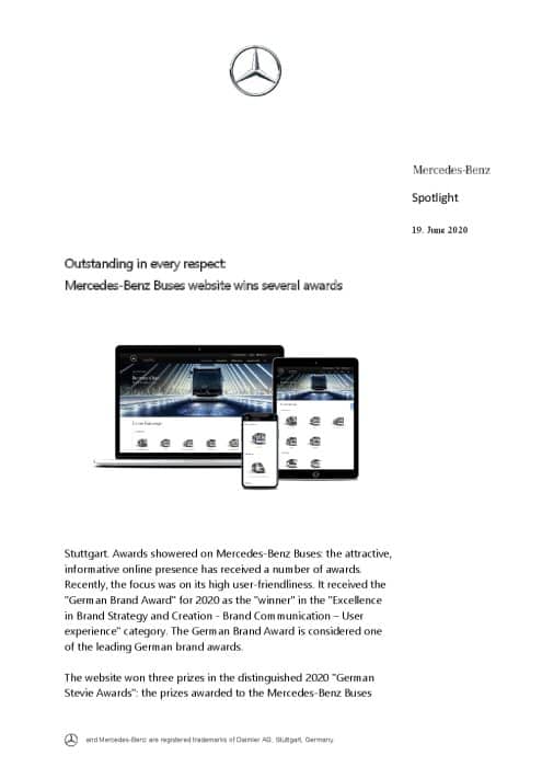 Outstanding in every respect: Mercedes-Benz Buses website wins several awards