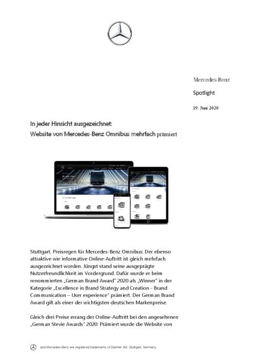 In jeder Hinsicht ausgezeichnet: Website von Mercedes-Benz Omnibus mehrfach prämiert