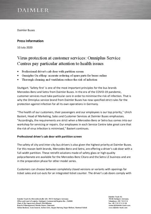 Virus protection at customer services: Omniplus Service Centres pay particular attention to health issues