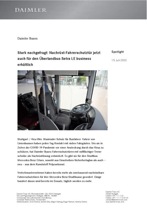 Stark nachgefragt: Nachrüst-Fahrerschutztür jetzt auch für den Überlandbus Setra LE business erhältlich