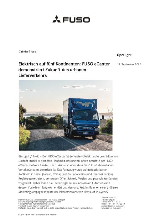 Elektrisch auf fünf Kontinenten: FUSO eCanter demonstriert Zukunft des urbanen Lieferverkehrs