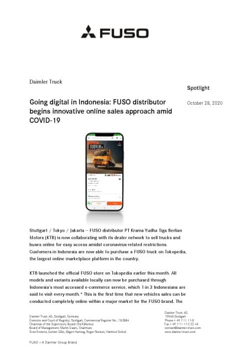 Going digital in Indonesia: FUSO distributor begins innovative online sales approach amid COVID-19