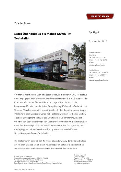 Setra Überlandbus als mobile COVID-19-Teststation