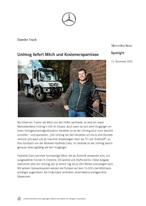 Unimog liefert Milch und Kostenersparnisse