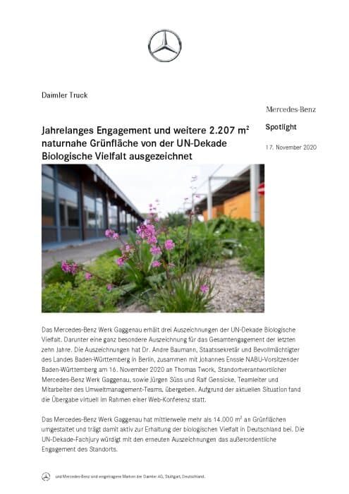 Jahrelanges Engagement und weitere 2.207 m2 naturnahe Grünfläche von der UN-Dekade Biologische Vielfalt ausgezeichnet