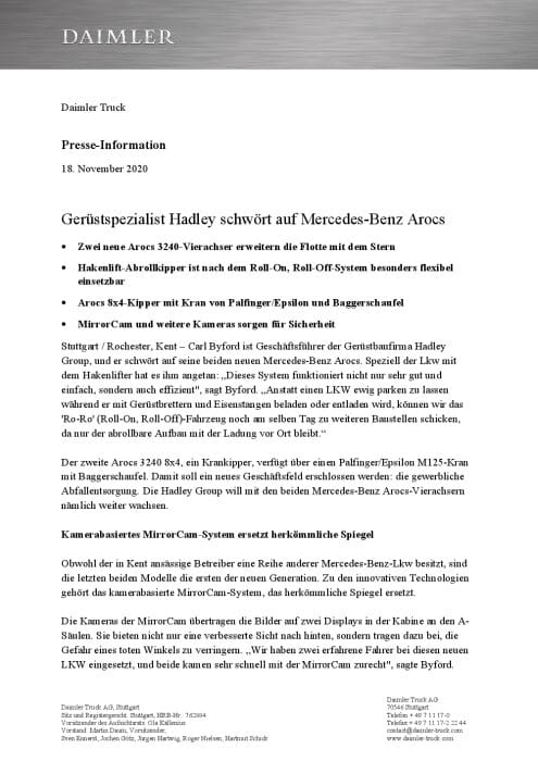 Gerüstspezialist Hadley schwört auf Mercedes-Benz Arocs