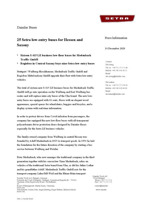 25 Setra low-entry buses for Hessen and Saxony
