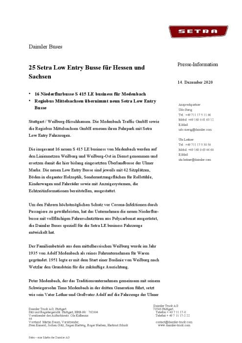 25 Setra Low Entry Busse für Hessen und Sachsen