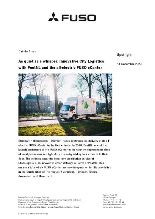 As quiet as a whisper: Innovative City Logistics with PostNL and the all-electric FUSO eCanter