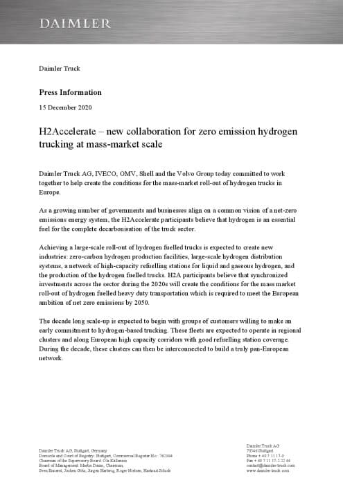 H2Accelerate – new collaboration for zero emission hydrogen trucking at mass-market scale