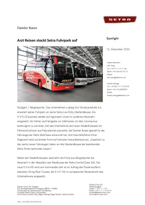 Arzt Reisen stockt Setra Fuhrpark auf