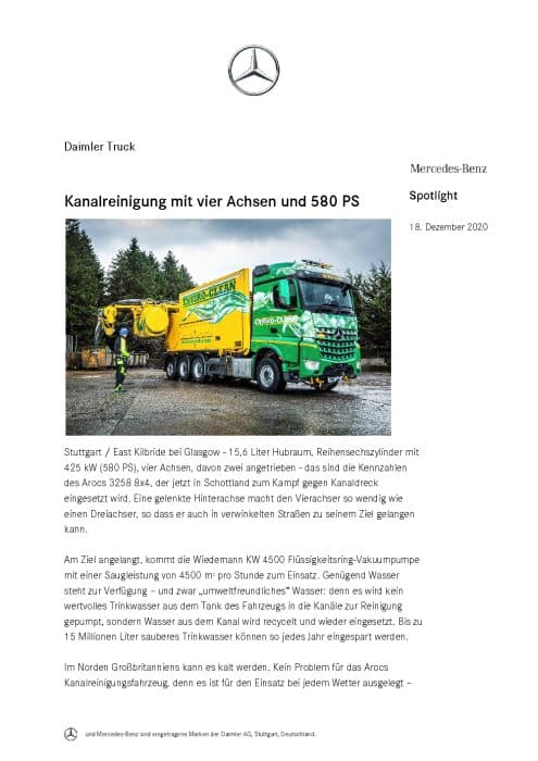 Kanalreinigung mit vier Achsen und 580 PS