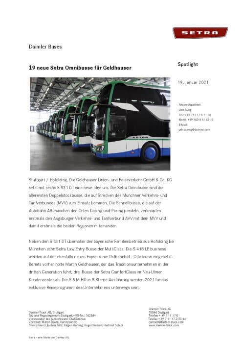 19 neue Setra Omnibusse für Geldhauser