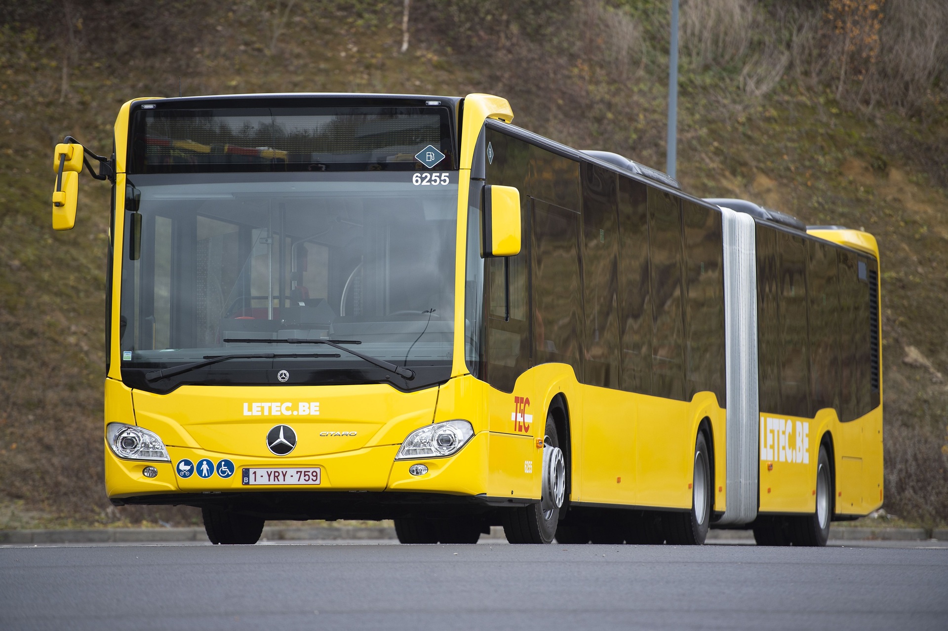 Mercedes-Benz Citaro G hybrid, Exterior, yellow, OM 936 h rated at 220 kW/299 hp, displacement 7.7 l, electric motor rated at 14 kW, 6-speed automatic transmission, Preventive Brake Assist, Sideguard Assist, length/width/height: 18125/2550/3350 mm, passenger capacity: max. 1/157 / TEC Group Transport en Commun Articulated buses in the yellow jersey: Mercedes-Benz supplies 129 Citaro G hybrid to Belgium's TEC Group