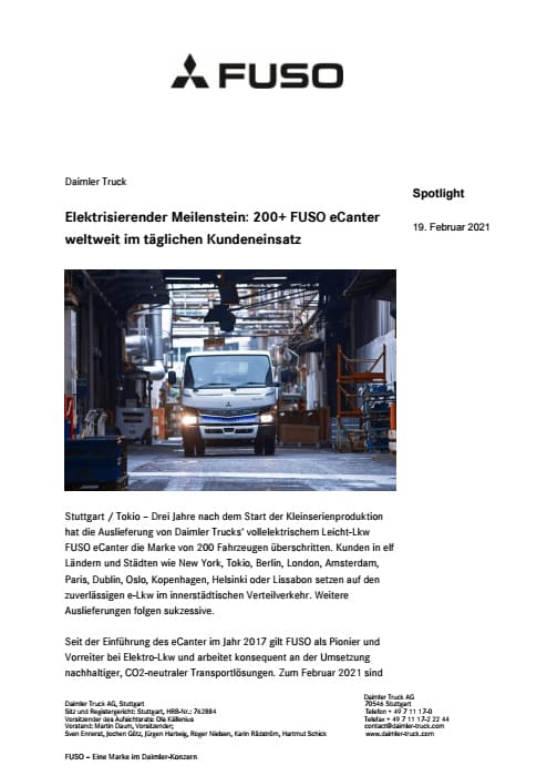 Elektrisierender Meilenstein: 200+ FUSO eCanter weltweit im täglichen Kundeneinsatz