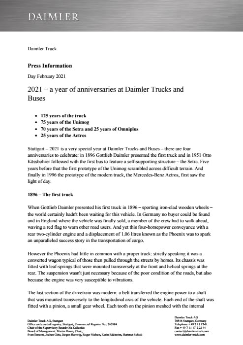 2021 – a year of anniversaries at Daimler Trucks and Buses