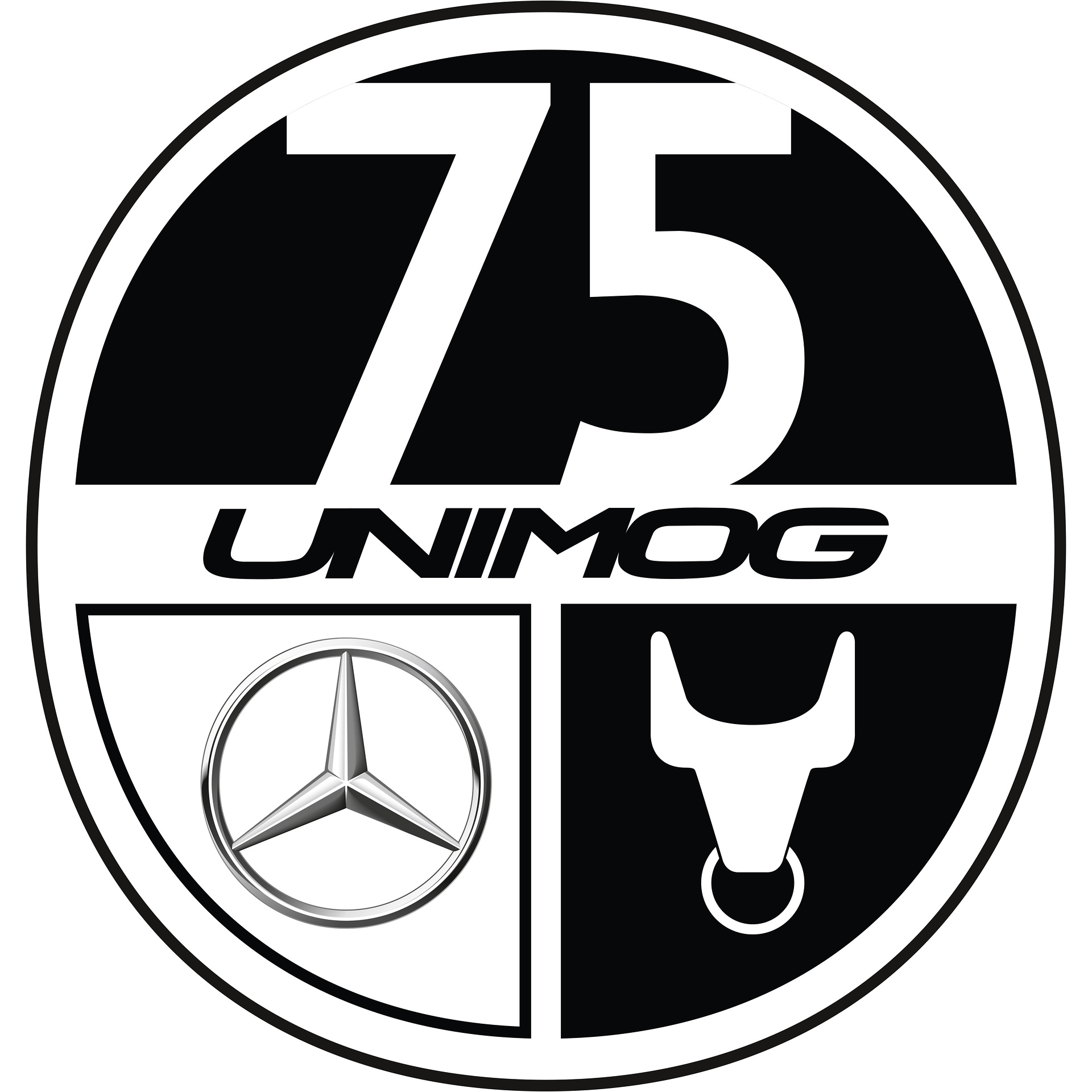 75 Jahre Unimog – 1946 wurde der erste Prototyp vorgestellt – anfangs noch mit dem Ochsenkopf als Symbol für Zugkraft – der Mercedes-Stern kam dann 1955 Vor 70 Jahren: Erster Schneepflug für den Mercedes-Benz Unimog