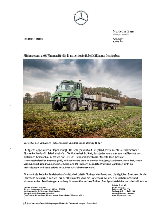 Mit insgesamt zwölf Unimog für die Transportlogistik bei Mählmann Gemüsebau