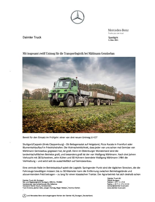 Mit insgesamt zwölf Unimog für die Transportlogistik bei Mählmann Gemüsebau