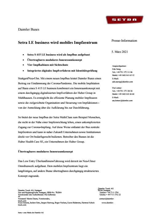 Setra LE business wird mobiles Impfzentrum