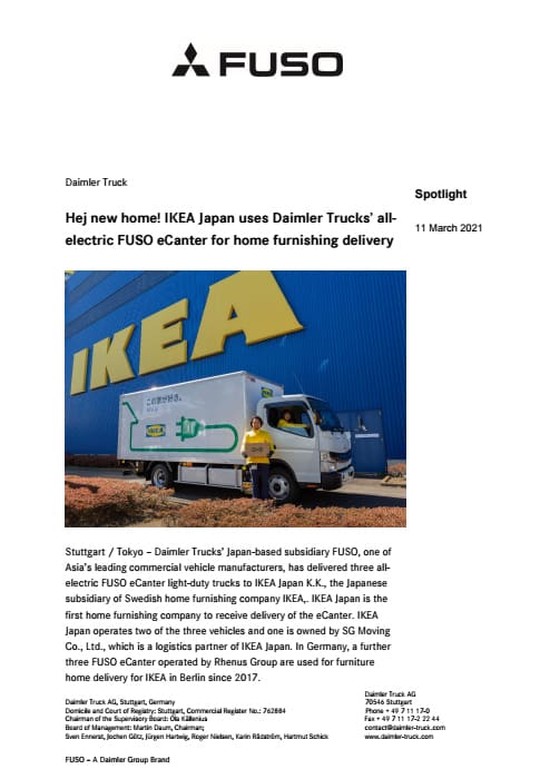 Hej new home! IKEA Japan uses Daimler Trucks’ all-electric FUSO eCanter for home furnishing delivery