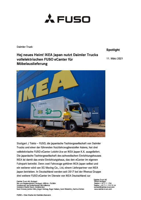 Hej neues Heim! IKEA Japan nutzt Daimler Trucks vollelektrischen FUSO eCanter für Möbelauslieferung