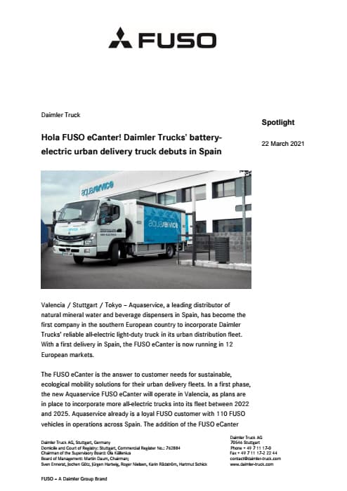 Hola FUSO eCanter! Daimler Trucks’ battery-electric urban delivery truck debuts in Spain