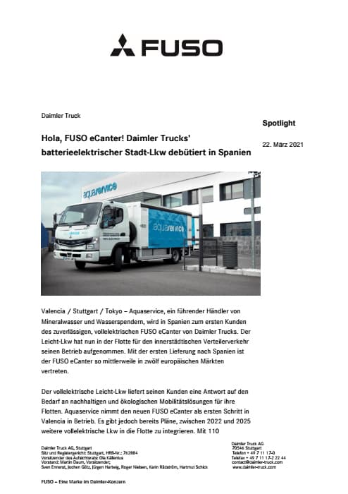 Hola, FUSO eCanter! Daimler Trucks' batterieelektrischer Stadt-Lkw debütiert in Spanien