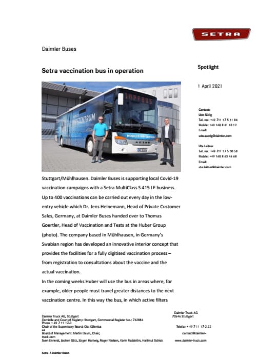 Setra vaccination bus in operation