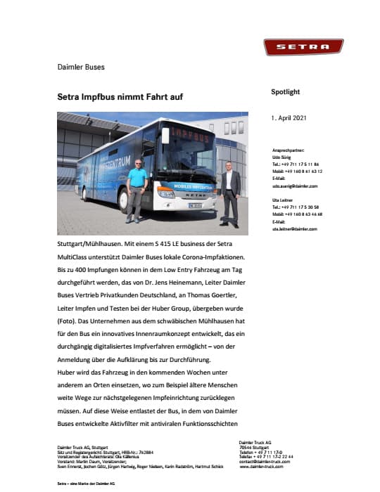 Setra Impfbus nimmt Fahrt auf