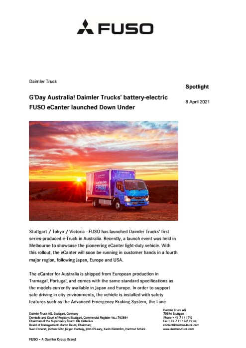 G’Day Australia! Daimler Trucks’ battery-electric FUSO eCanter launched Down Under