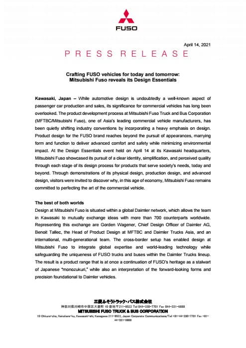 Crafting FUSO vehicles for today and tomorrow: Mitsubishi Fuso reveals its Design Essentials