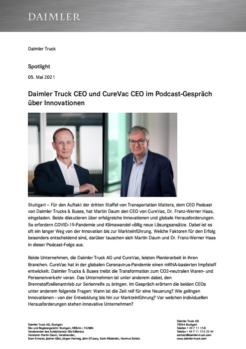 Daimler Truck CEO und CureVac CEO im Podcast-Gespräch über Innovationen