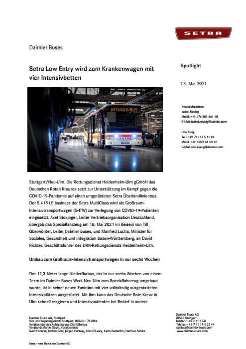 Setra Low Entry wird zum Krankenwagen mit vier Intensivbetten