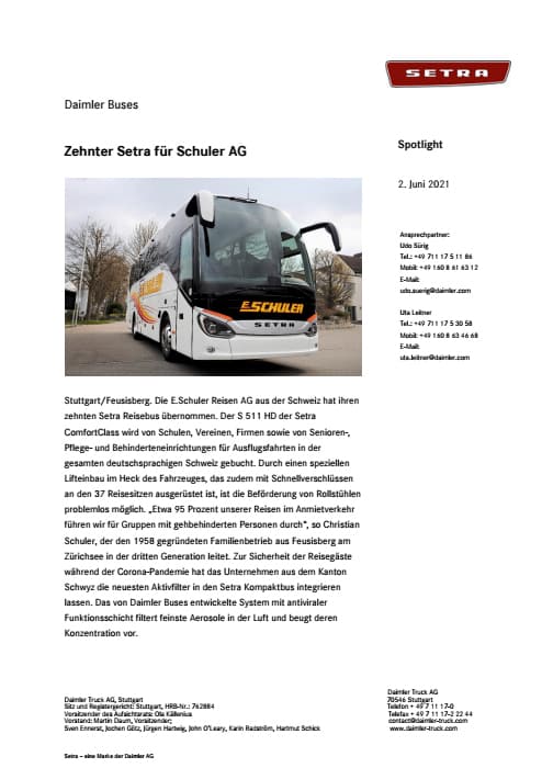 Zehnter Setra für Schuler AG