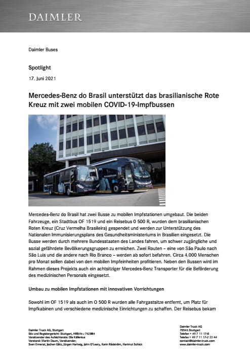 Mercedes-Benz do Brasil unterstützt das brasilianische Rote Kreuz mit zwei mobilen COVID-19-Impfbussen