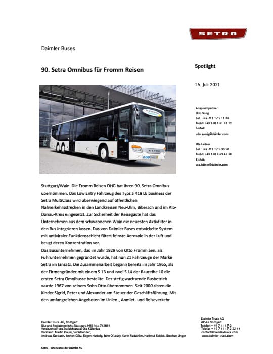 90. Setra Omnibus für Fromm Reisen